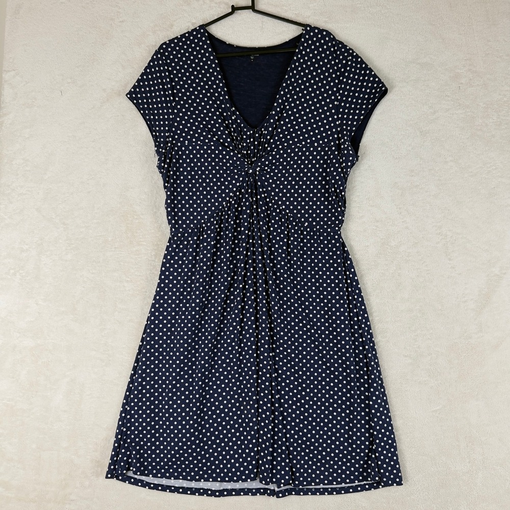 Garnet Hill Navy‎ Blue White Polka Dot Twist Front Knee Length Dress Size 18